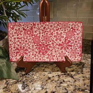 Hallmark Red And White Rectangle Snowflake Plate 10x6
